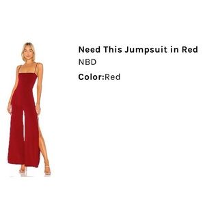 Beautiful deep red jumpsuit with open leg slits